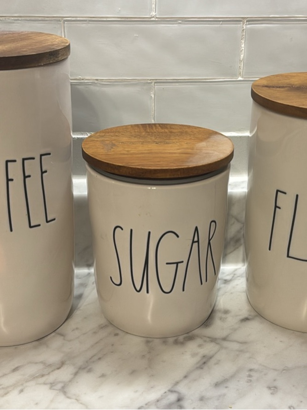 Rae Dunn Cream Ceramic Sugar Canister with Wood Lid